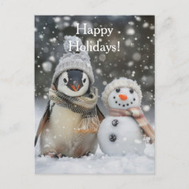 Niedlicher Pinguin mit Schneemann-Winterthema Postkarte