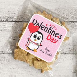 Niedlicher Pinguin mit Wallonischer Valentinsticke Quadratischer Aufkleber