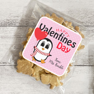 Niedlicher Pinguin mit Wallonischer Valentinsticke Quadratischer Aufkleber