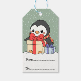 Niedlicher Pinguin mit Weihnachtsgeschenken im Sch Geschenkanhänger