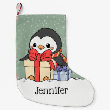 Niedlicher Pinguin mit Weihnachtsgeschenken im Sch