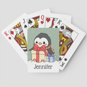 Niedlicher Pinguin mit Weihnachtsgeschenken im Sch Spielkarten