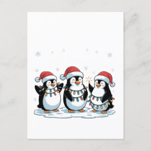 Niedlicher Pinguin mit Weihnachtsmannmütze Xmas Pi Einladungspostkarte