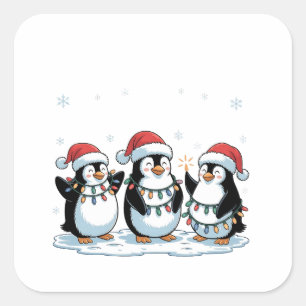 Niedlicher Pinguin mit Weihnachtsmannmütze Xmas Pi Quadratischer Aufkleber