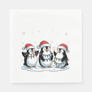 Niedlicher Pinguin mit Weihnachtsmannmütze Xmas Pi Serviette