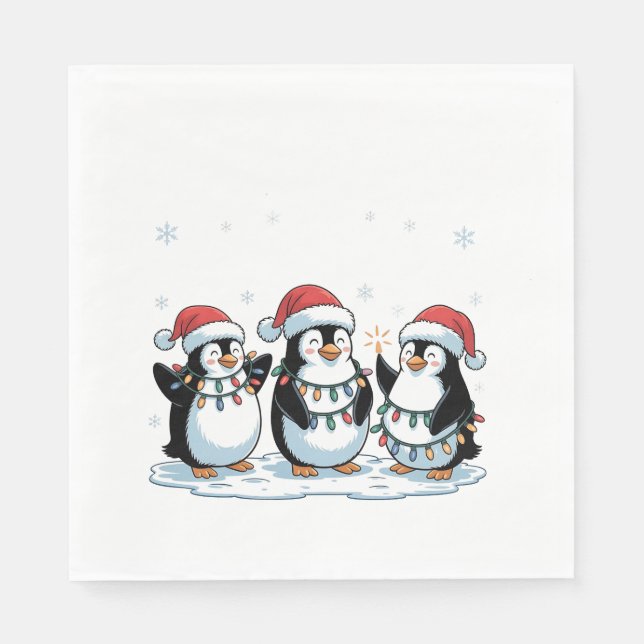 Niedlicher Pinguin mit Weihnachtsmannmütze Xmas Pi Serviette (Vorderseite)
