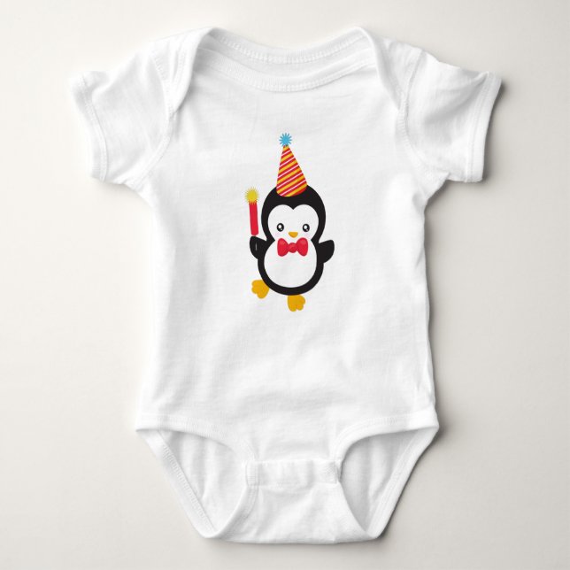 Niedlicher Pinguin, Party-Hut, Firecracker, Bow-Kr Baby Strampler (Vorderseite)
