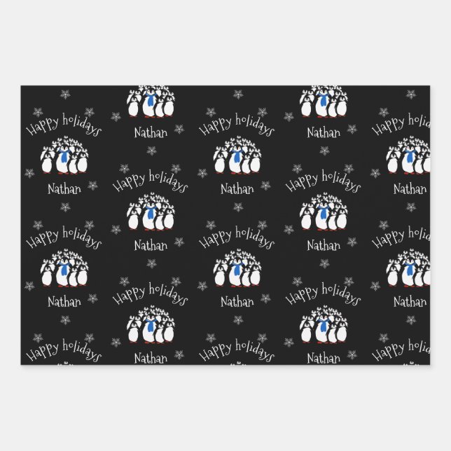 Niedlicher Pinguin Personalisierte Weihnachten Geschenkpapier Set (Vorderseite)