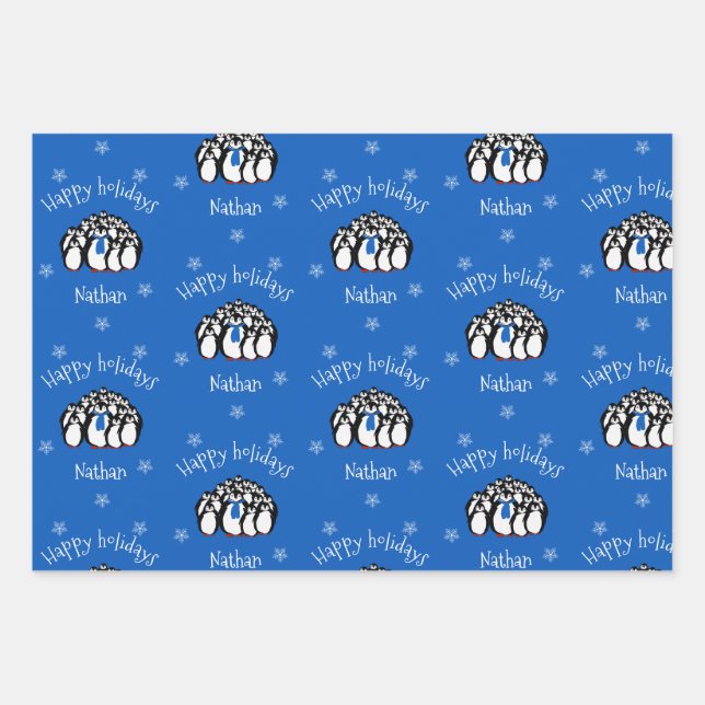 Niedlicher Pinguin Personalisierte Weihnachten Geschenkpapier Set (Vorderseite)