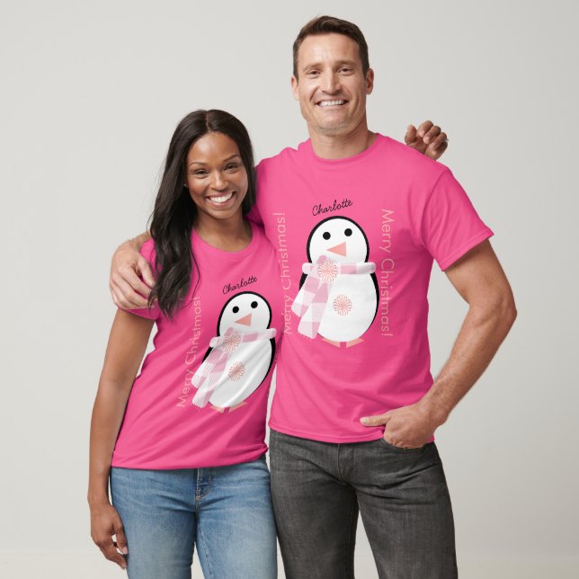 Niedlicher Pinguin Personalisierte Weihnachten T-Shirt (Unisex)
