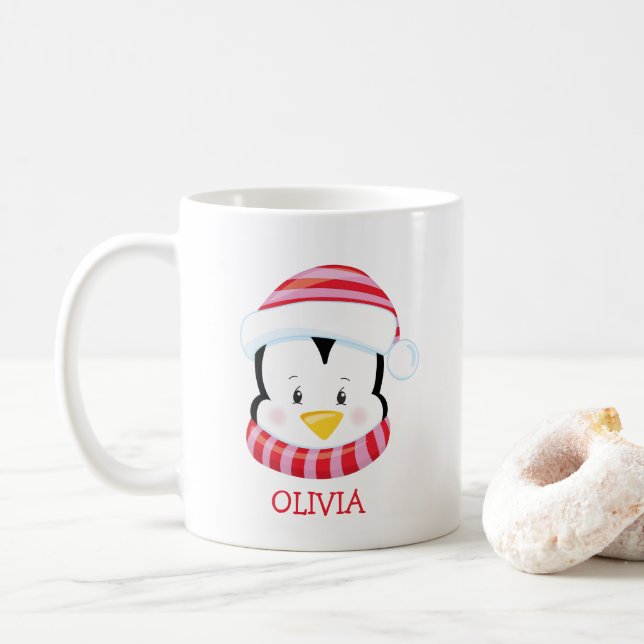 Niedlicher Pinguin Personalisierte Weihnachtszeit  Kaffeetasse (Mit Donut)
