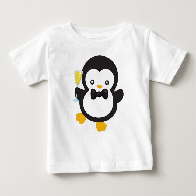 Niedlicher Pinguin, Pinguin mit Champagner, Party Baby T-shirt (Vorderseite)
