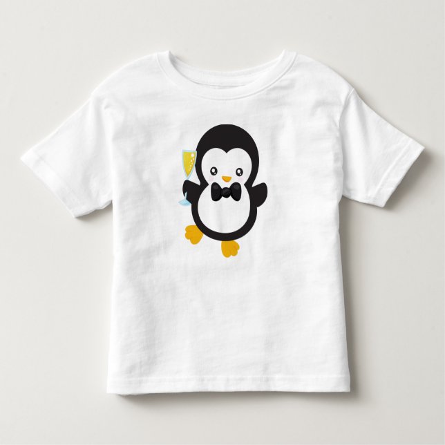 Niedlicher Pinguin, Pinguin mit Champagner, Party Kleinkind T-shirt (Vorderseite)