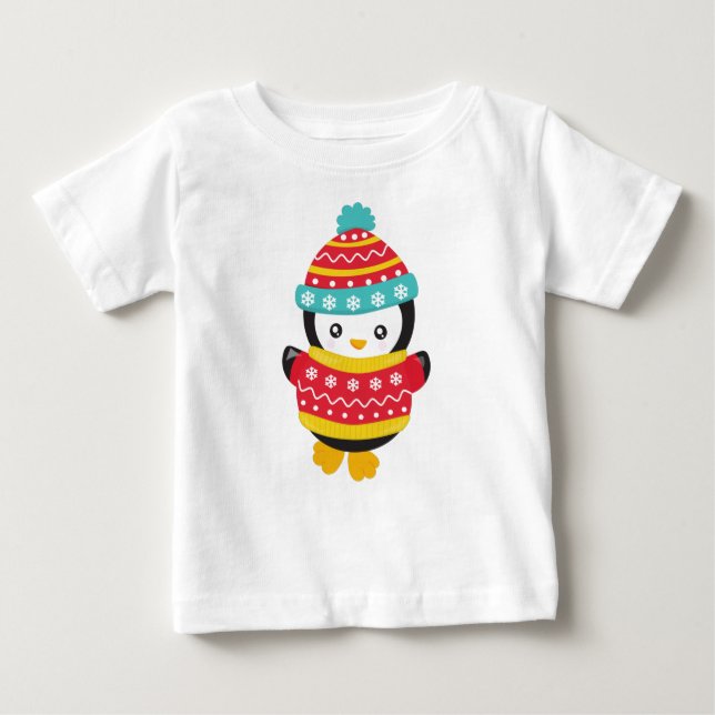 Niedlicher Pinguin, Pinguin mit Pullover, Hut Baby T-shirt (Vorderseite)
