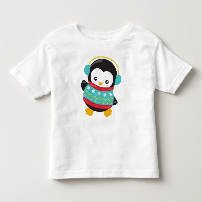 Niedlicher Pinguin, Pinguin mit Pullover, Ohrmusch Kleinkind T-shirt (Vorderseite)