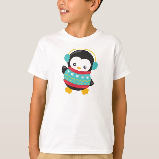 Niedlicher Pinguin, Pinguin mit Pullover, Ohrmusch T-Shirt (Vorderseite)