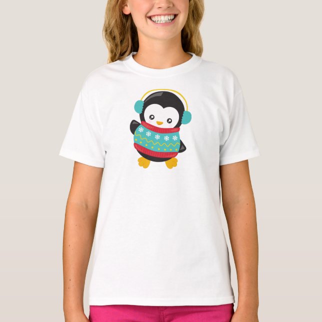 Niedlicher Pinguin, Pinguin mit Pullover, Ohrmusch T-Shirt (Vorderseite)