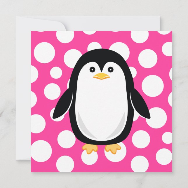 Niedlicher Pinguin Pink Polka Dot Fun Einladung (Rückseite)