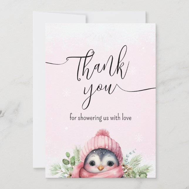 Niedlicher Pinguin Pink Winterschnee Dankeschön Ka Dankeskarte (Vorderseite)