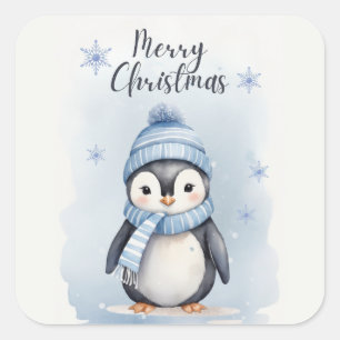 "Niedlicher Pinguin" Quadratischer Aufkleber