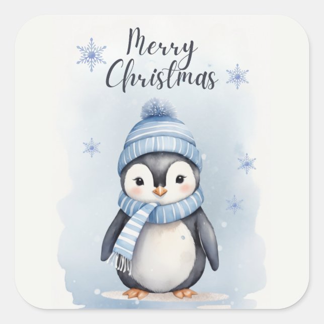 "Niedlicher Pinguin" Quadratischer Aufkleber (Vorderseite)