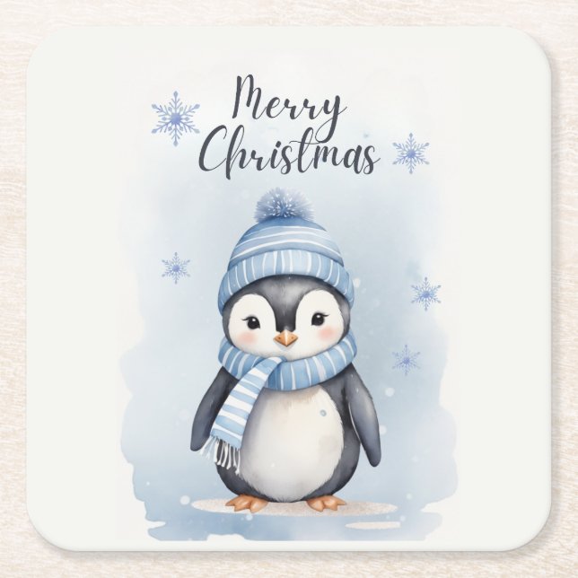 "Niedlicher Pinguin" Rechteckiger Pappuntersetzer (Vorderseite)