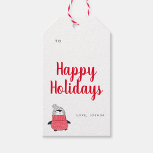 Niedlicher Pinguin Red Typographic Holiday Geschenkanhänger