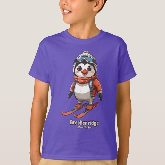 Niedlicher Pinguin Skiing Breckenridge T-Shirt (Vorderseite)
