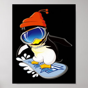 Niedlicher Pinguin Snowboarder Surfer Winterhut Poster