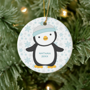 Niedlicher Pinguin Snowflake Jahr Name Weihnachten Keramik Ornament