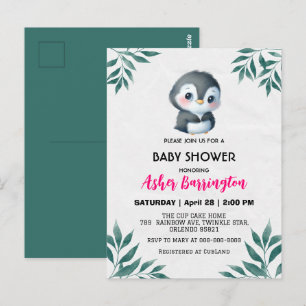 Niedlicher Pinguin Spring Blätter Babydusche Kinde Postkarte