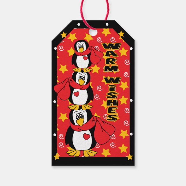 Niedlicher Pinguin Stack Geschenkanhänger (Vorderseite)