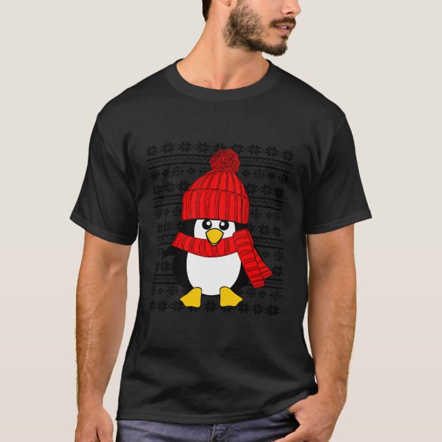 Niedlicher Pinguin Ugly Weihnachtssüß Xmas Long Sl T-Shirt (Vorderseite)