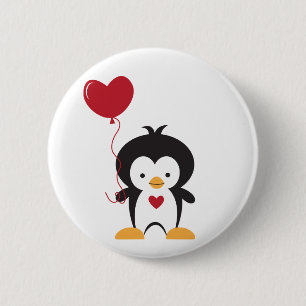 Niedlicher Pinguin und Herzballon Button