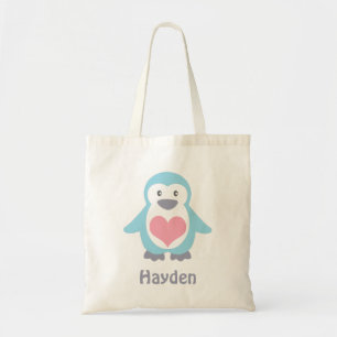 Niedlicher Pinguin und rosa Herz Personalisiert Tragetasche