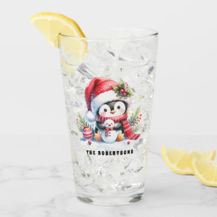 Niedlicher Pinguin und Snowman Custom Weihnachten Glas
