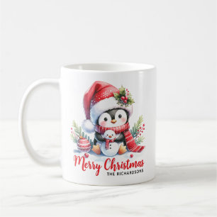 Niedlicher Pinguin und Snowman Frohe Weihnachten Kaffeetasse