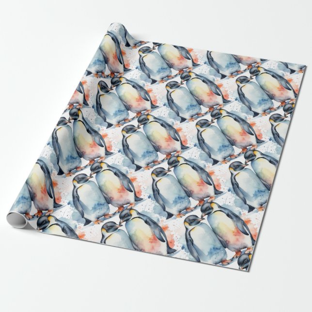 Niedlicher Pinguin Wasserfarbe Tier wild Geschenkpapier (Ungerollt)