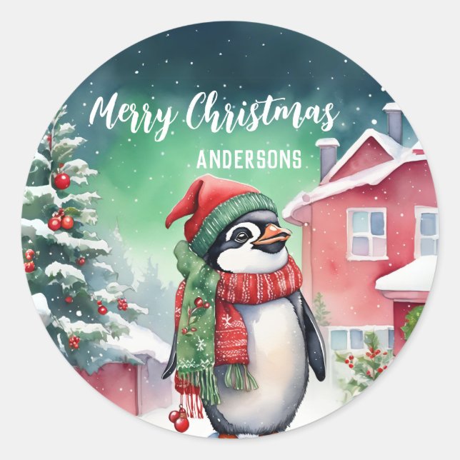 Niedlicher Pinguin Weihnachten Weihnachten Geburts Runder Aufkleber (Vorderseite)