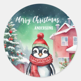 Niedlicher Pinguin Weihnachten Weihnachten Geburts Runder Aufkleber