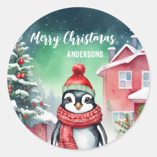 Niedlicher Pinguin Weihnachten Weihnachten Geburts Runder Aufkleber