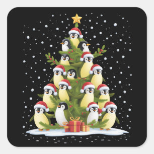Niedlicher Pinguin-Weihnachtsbaum Lustiger Feierta Quadratischer Aufkleber