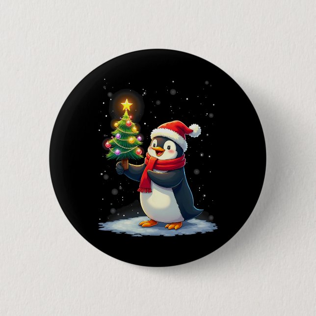 Niedlicher Pinguin Weihnachtsbaum Pajama Girls Boy Button (Vorderseite)