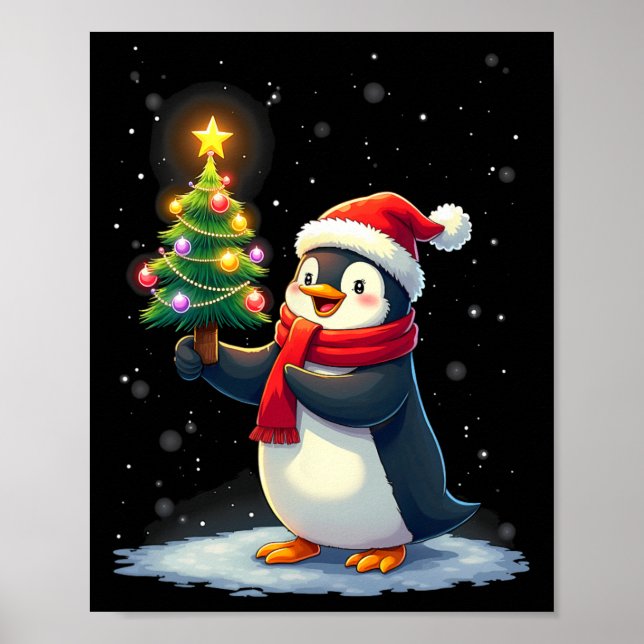Niedlicher Pinguin Weihnachtsbaum Pajama Girls Boy Poster (Vorne)