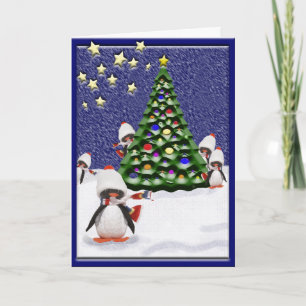 Niedlicher Pinguin Weihnachtsbaum Schneeszene Feiertagskarte
