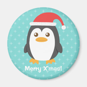 Niedlicher Pinguin Weihnachtsmannmütze Weihnachts Magnet