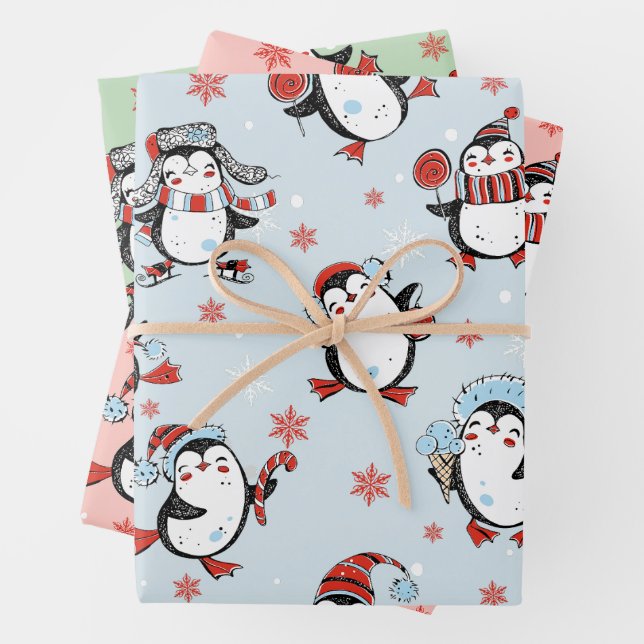 Niedlicher Pinguin Weihnachtsmuster Geschenkpapier Set (Beispiel)