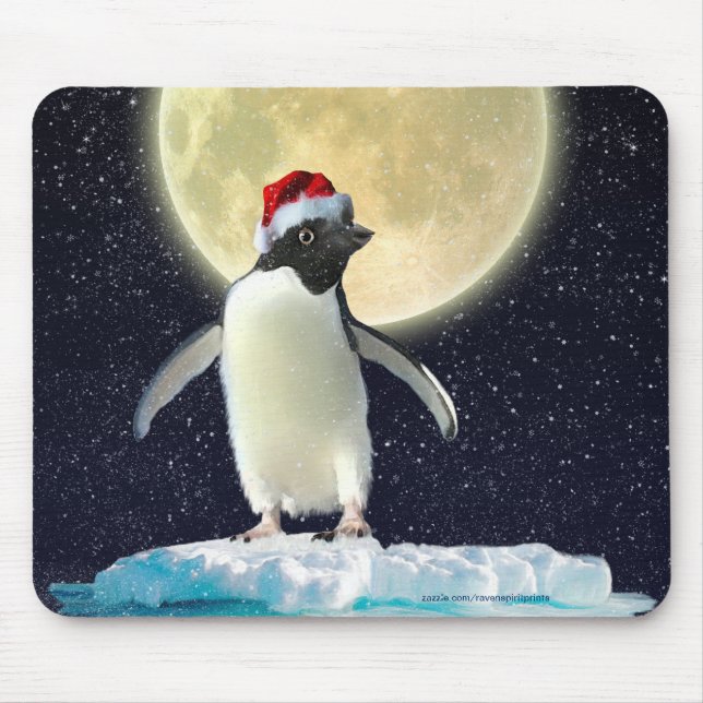 Niedlicher Pinguin & Winter Moon Weihnachtsmousema Mousepad (Vorne)