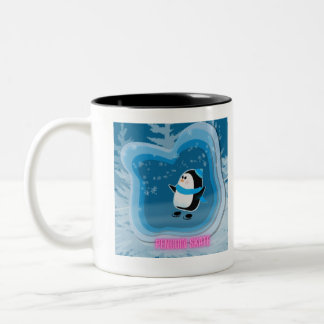 Niedlicher Pinguin Winter Skater Zweifarbige Tasse