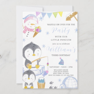 Niedlicher Pinguin zum Geburtstag Einladung